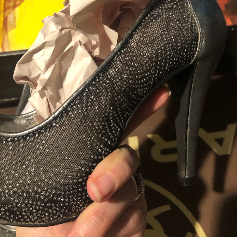 style and Co. size 6 1/2 only worn once silver glitter heels.